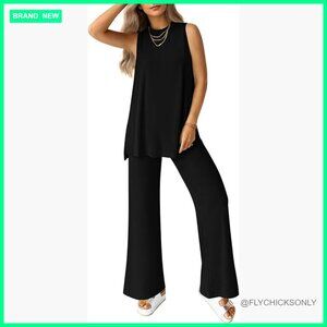 Soft Lightweight 2 Piece Lounge Set Tank Top Wide Leg Pants Tracksuit